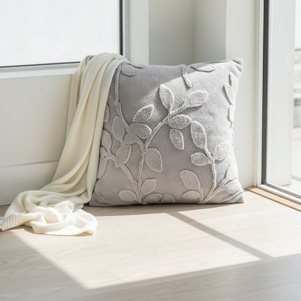 Anna-Kaci Embossed Botanical Decorative Throw Pillow Cover 1 Pack with Floral Vine Pattern Square Cushion Cover 17.7x17.7in