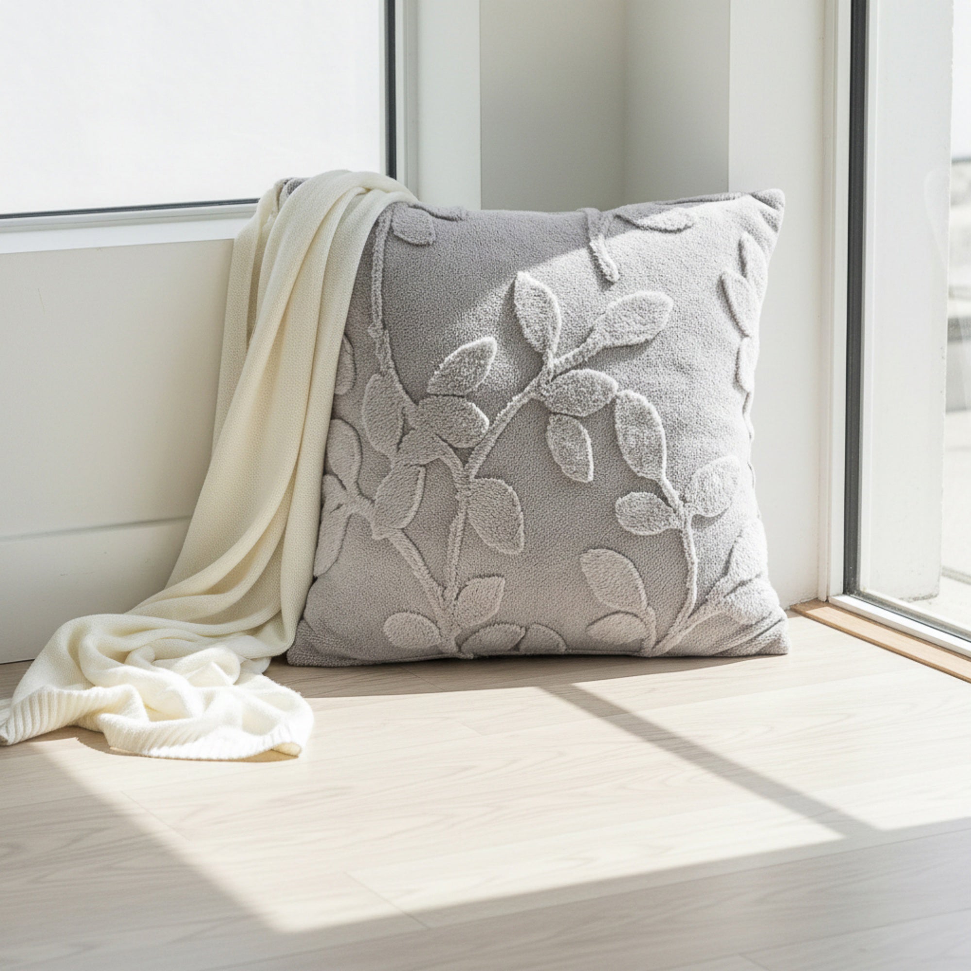 Anna-Kaci Embossed Botanical Decorative Throw Pillow Cover 1 Pack with Floral Vine Pattern Square Cushion Cover 17.7x17.7in