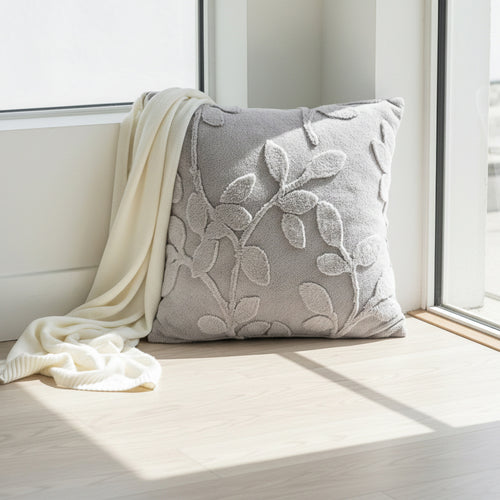 Anna-Kaci Embossed Botanical Decorative Throw Pillow Cover 1 Pack with Floral Vine Pattern Square Cushion Cover 17.7x17.7in