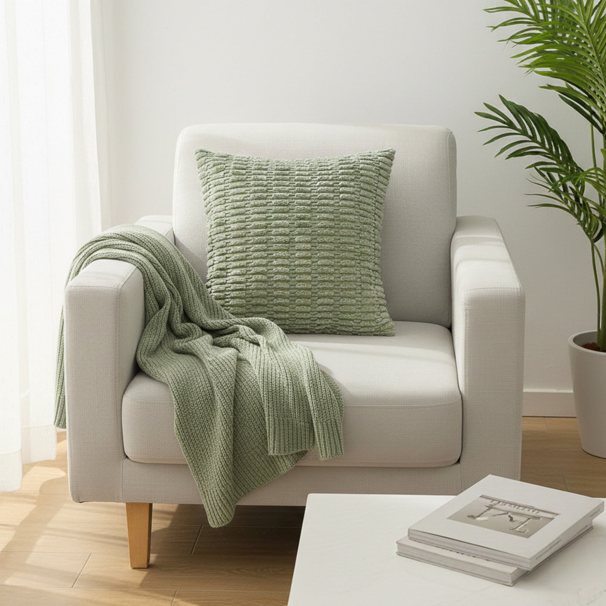Anna-Kaci Striped Textured Decorative Throw Pillow Covers 2 Pack with Ribbed Chenille Surface Square Cushion Covers 17.7x17.7in