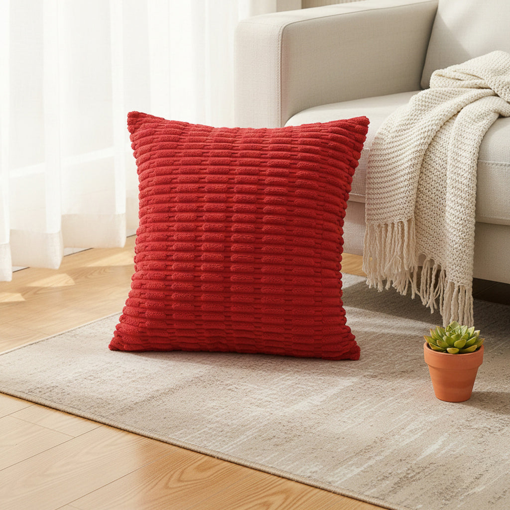 Anna-Kaci Striped Textured Decorative Throw Pillow Covers 2 Pack with Ribbed Chenille Surface Square Cushion Covers 17.7x17.7in