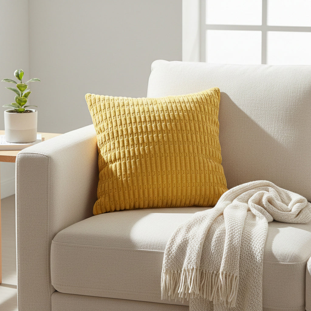 Anna-Kaci Striped Textured Decorative Throw Pillow Covers 2 Pack with Ribbed Chenille Surface Square Cushion Covers 17.7x17.7in