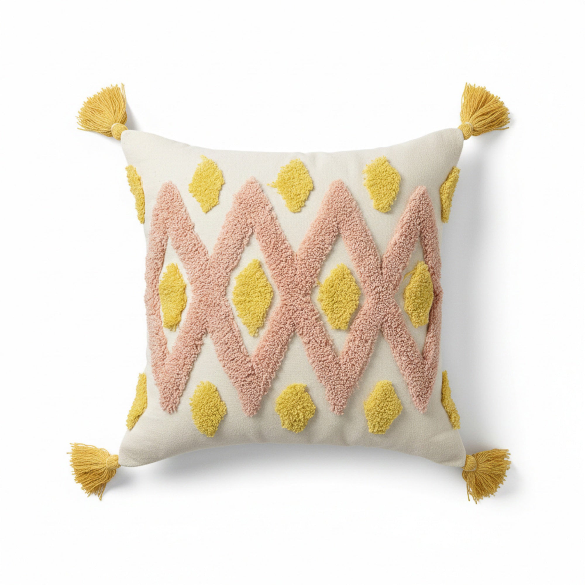Anna-Kaci Tufted Sun Decorative Throw Pillow with Textured Embroidery and Tassel Corners