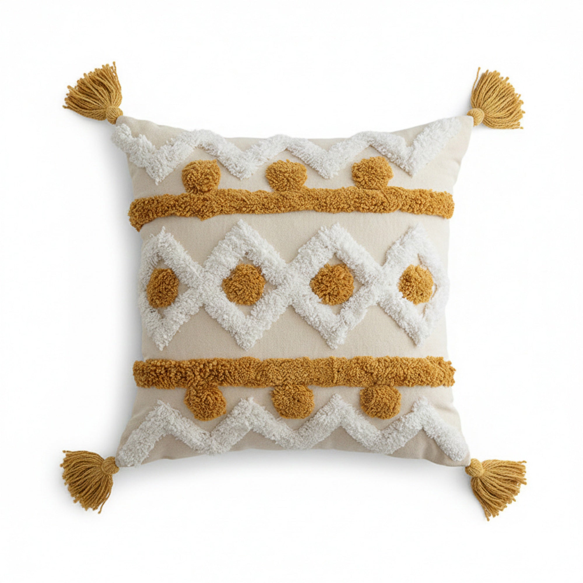 Anna-Kaci Boho Tufted Decorative Throw Pillow Cover 1 Pack with Diamond Pattern and Tassel Accents Square Cushion Cover 17.7x17.7in