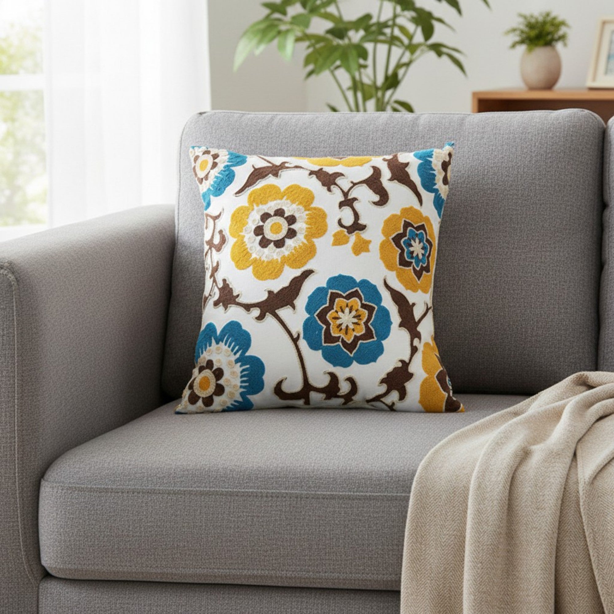 Anna-Kaci Decorative Floral Throw Pillow Cover Soft Textured Fabric Square Cushion Cover Single Pack