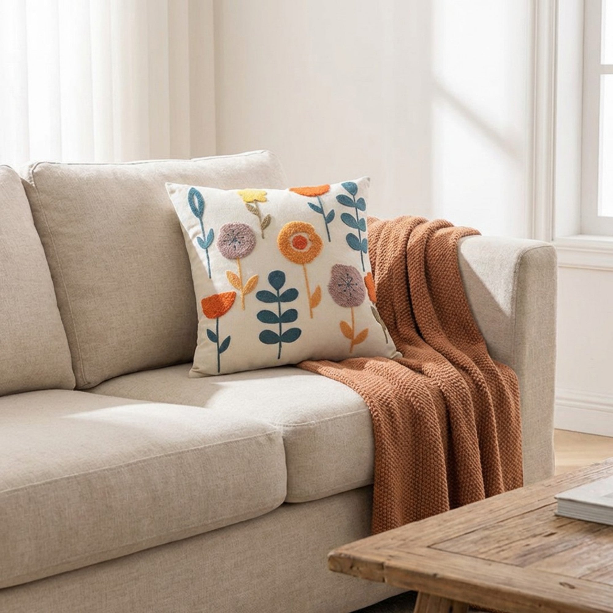 Anna-Kaci Decorative Floral Throw Pillow Cover Soft Textured Fabric Square Cushion Cover Single Pack