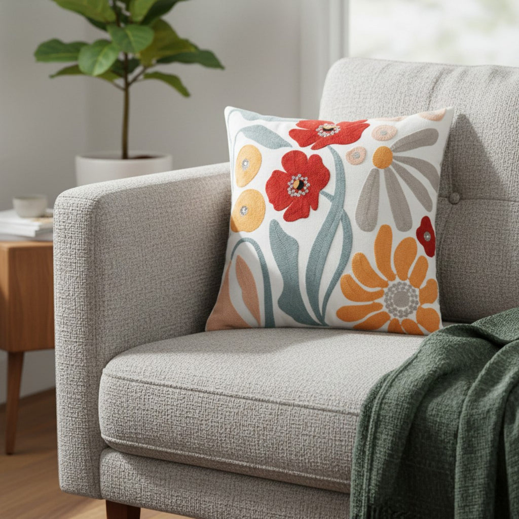 Anna-Kaci Decorative Floral Throw Pillow Cover Soft Textured Fabric Square Cushion Cover Single Pack