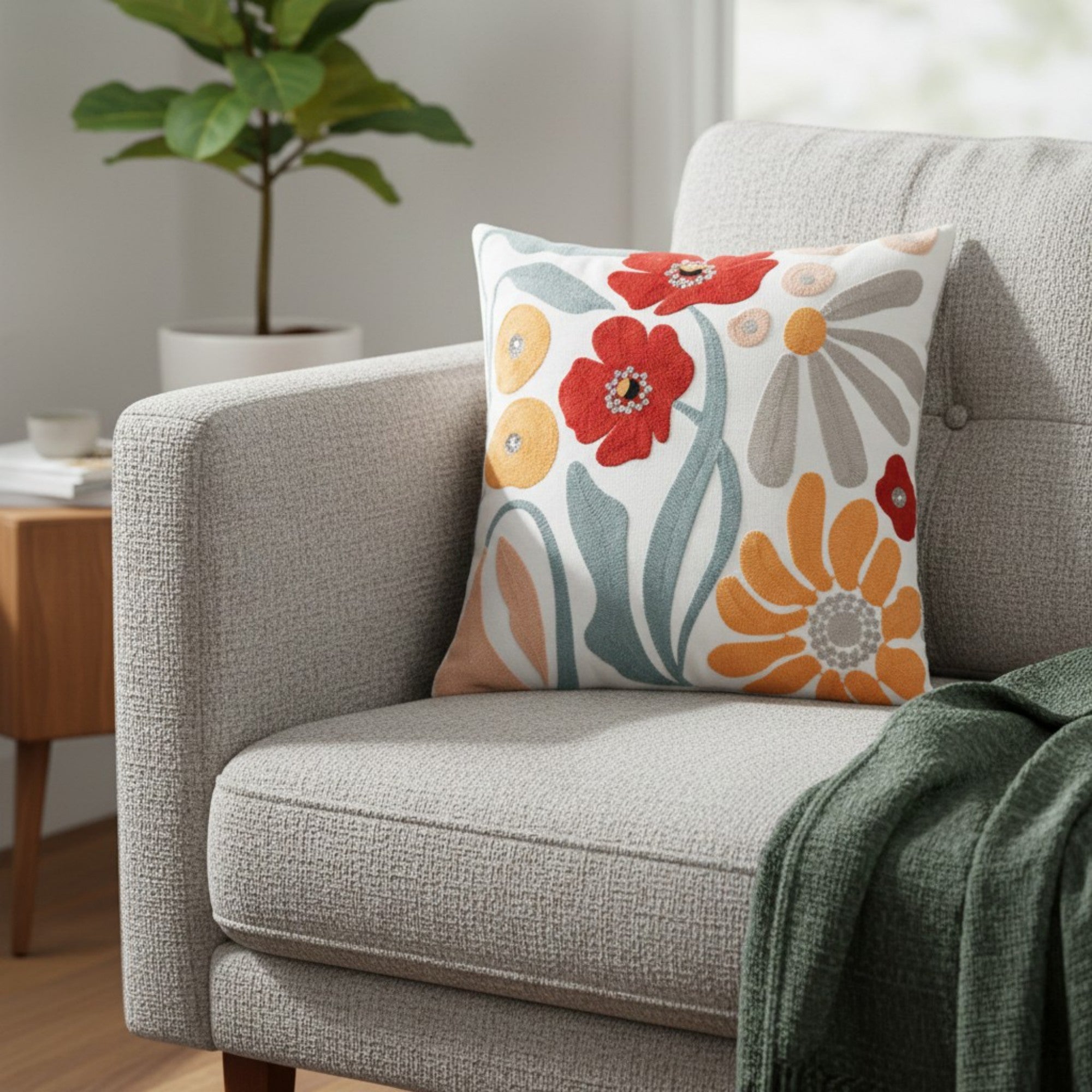 Anna-Kaci Decorative Floral Throw Pillow Cover Soft Textured Fabric Square Cushion Cover Single Pack