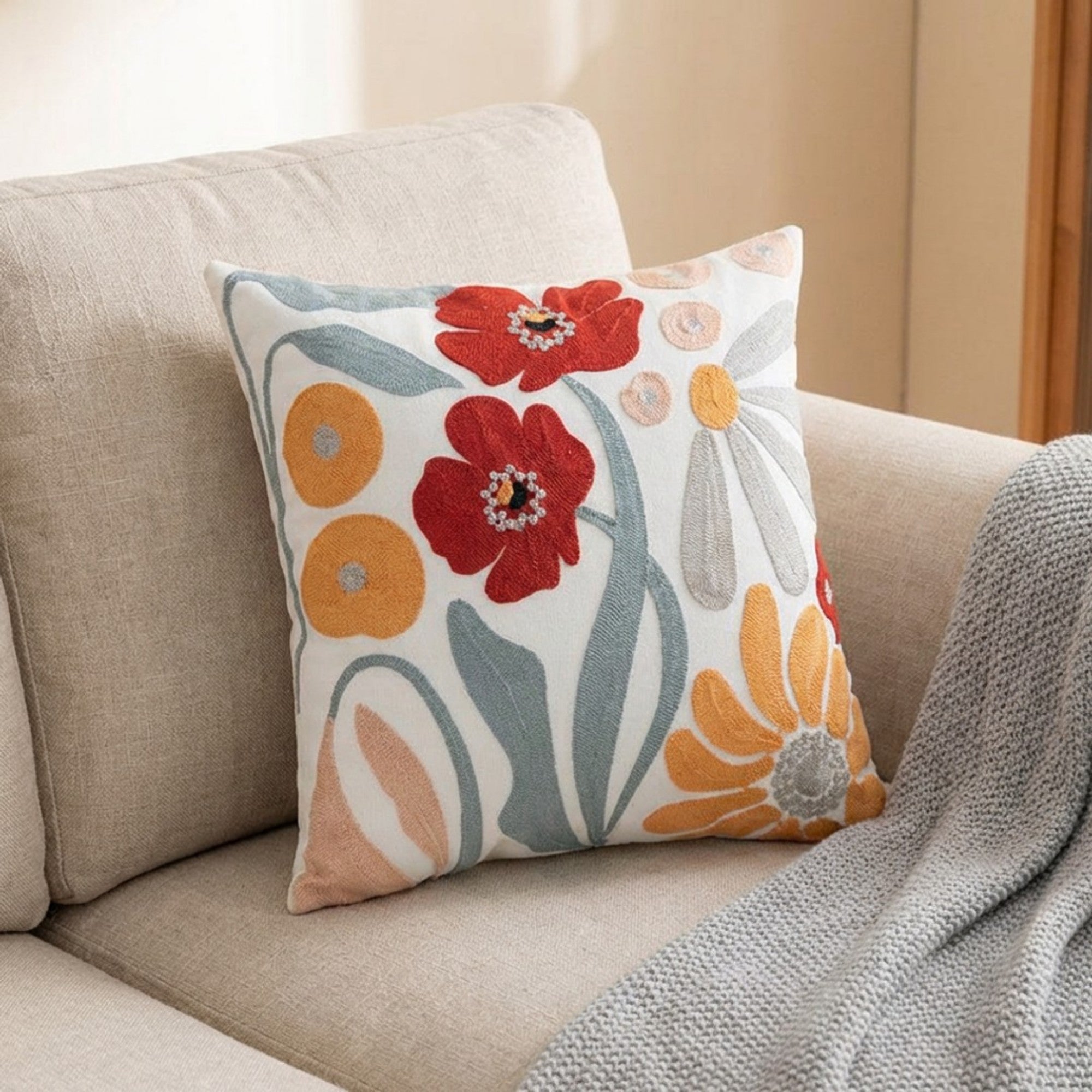 Anna-Kaci Decorative Floral Throw Pillow Cover Soft Textured Fabric Square Cushion Cover Single Pack