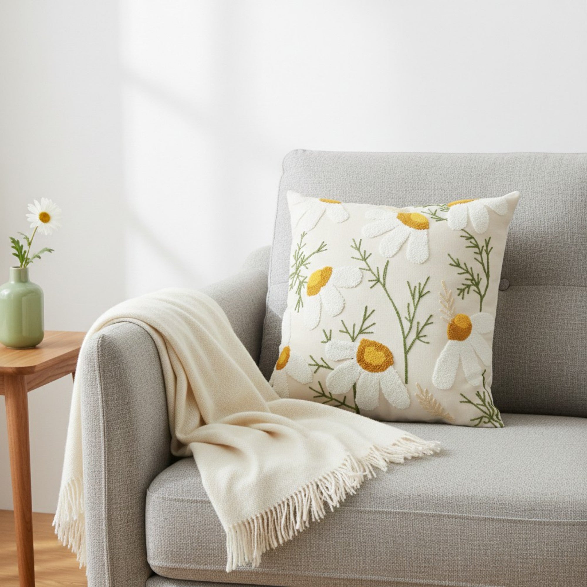 Anna-Kaci Decorative Floral Throw Pillow Cover Soft Textured Fabric Square Cushion Cover Single Pack