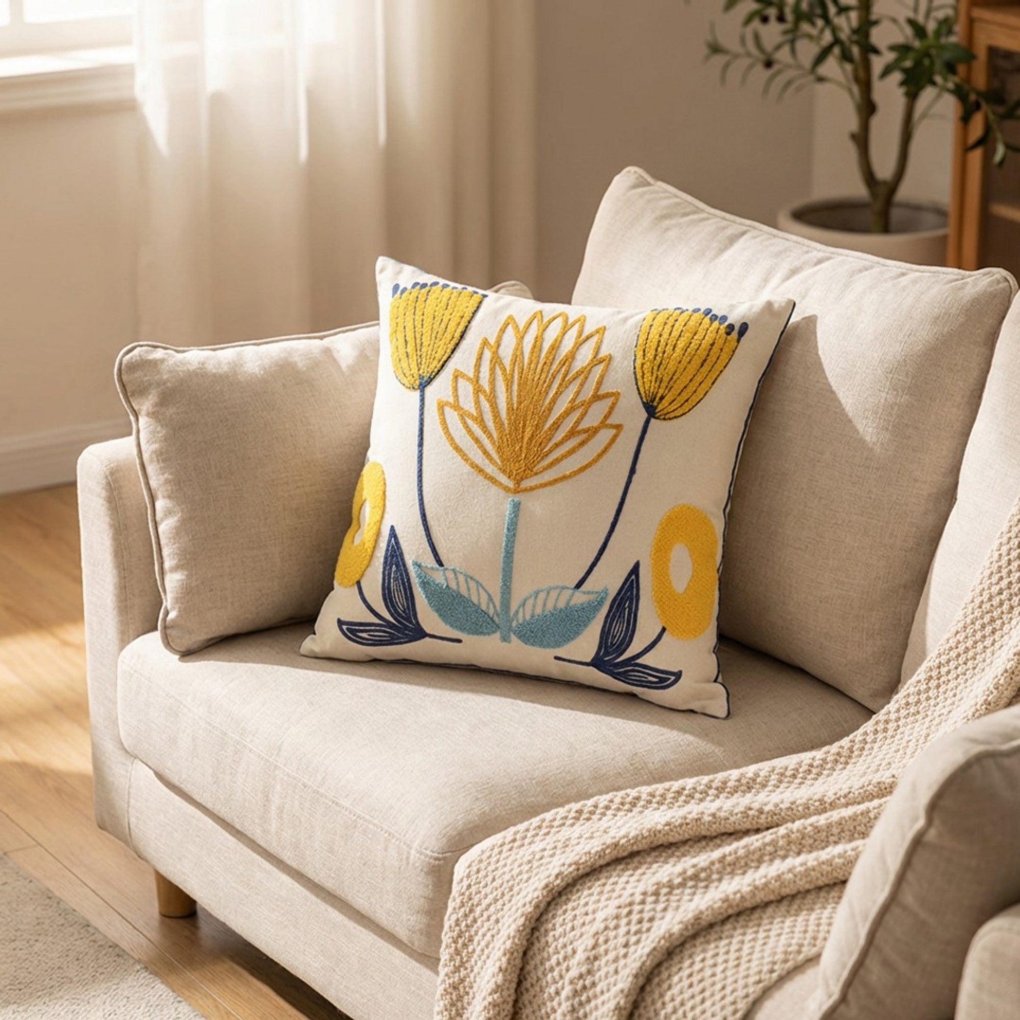 Anna-Kaci Decorative Floral Throw Pillow Cover Soft Textured Fabric Square Cushion Cover Single Pack