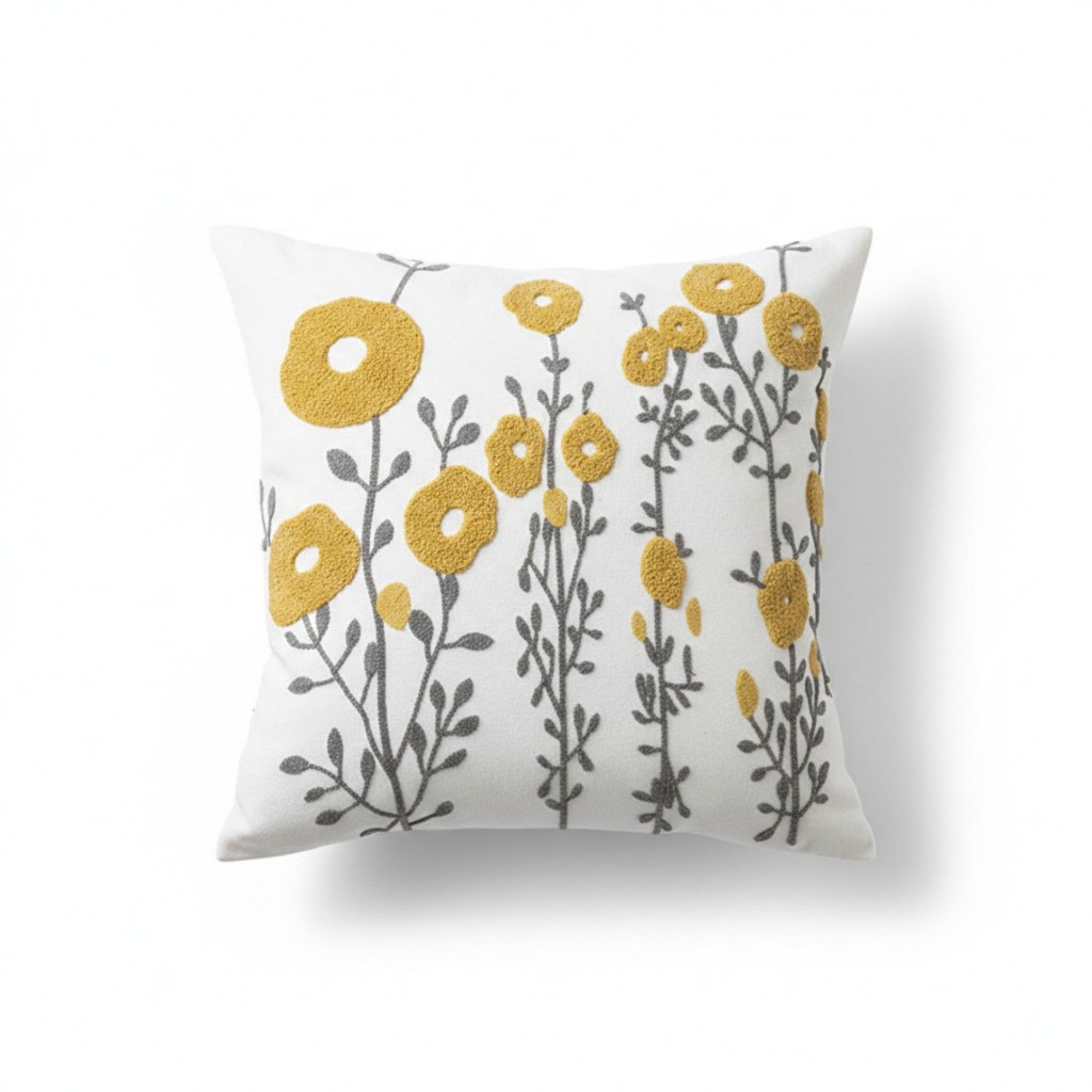 Anna-Kaci Decorative Embroidered Botanical Throw Pillow Cover Textured Fabric Square Cushion Cover Single Pack