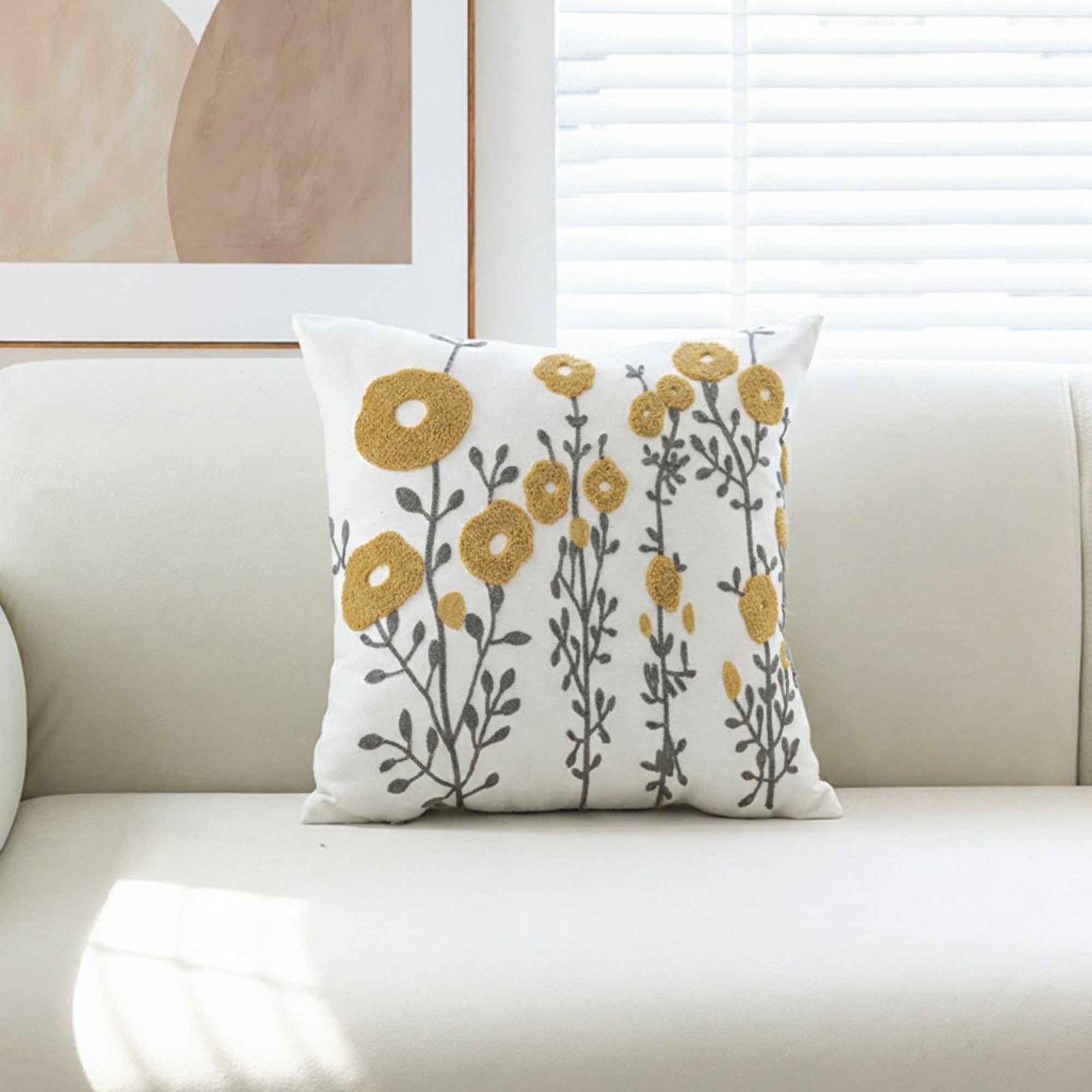 Anna-Kaci Decorative Embroidered Botanical Throw Pillow Cover Textured Fabric Square Cushion Cover Single Pack