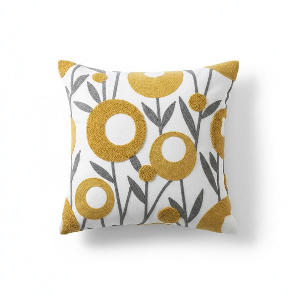 Anna-Kaci Decorative Embroidered Botanical Throw Pillow Cover Textured Fabric Square Cushion Cover Single Pack