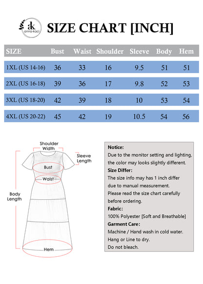 Anna-Kaci Women's Plus Size Casual Round Neck Flutter Short Sleeve Elastic Waist Smocked Tiered Maxi Dress