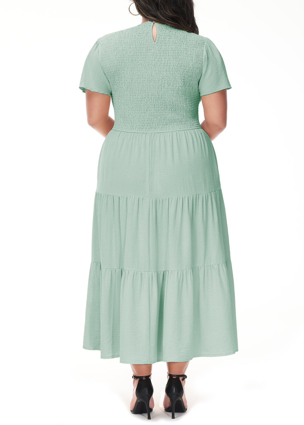 Vestido largo informal de talla grande con escote redondo, manga corta, cintura elástica y fruncido para mujer de Anna-Kaci