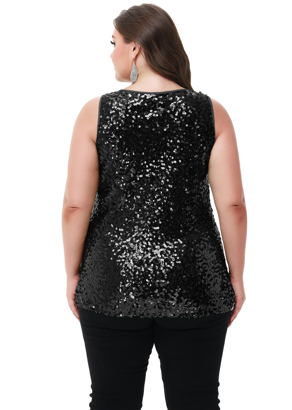 Anna-Kaci - Camiseta sin mangas con lentejuelas y brillo para mujer, talla grande