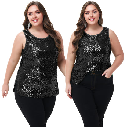 Anna-Kaci Womens Plus Size Sleeveless Sequin Tops Sparkle Shine Tank Top