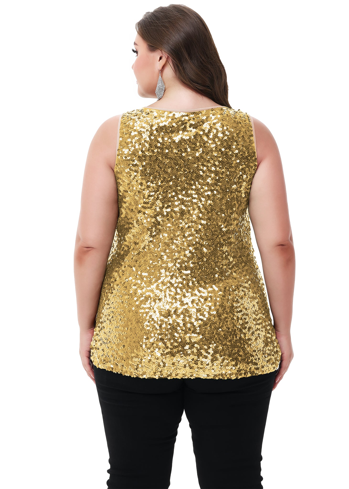 Anna-Kaci - Camiseta sin mangas con lentejuelas y brillo para mujer, talla grande