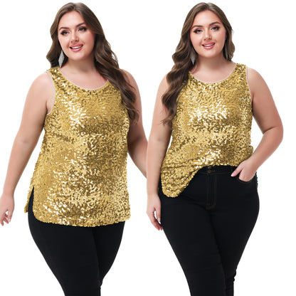 Anna-Kaci Womens Plus Size Sleeveless Sequin Tops Sparkle Shine Tank Top