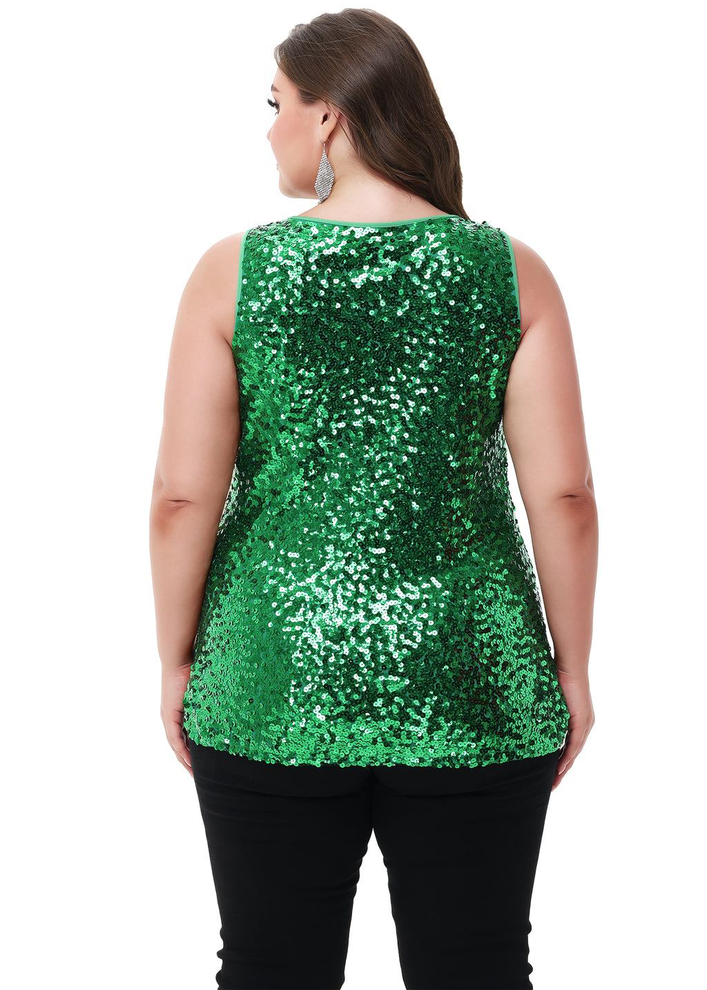 Anna-Kaci - Camiseta sin mangas con lentejuelas y brillo para mujer, talla grande