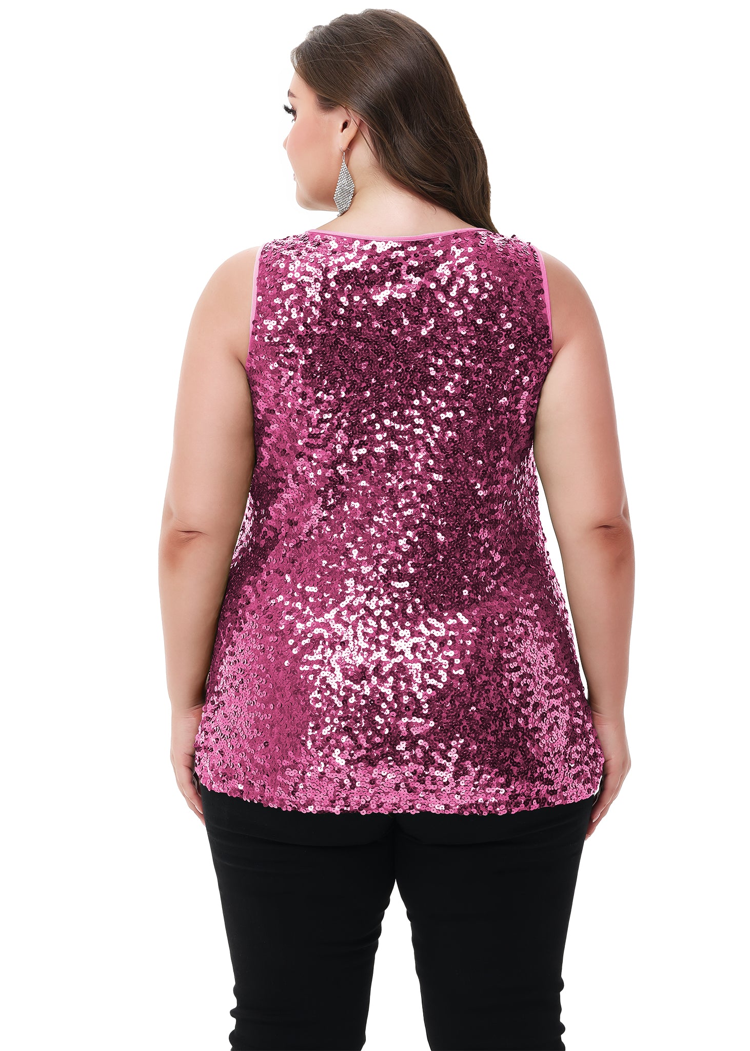 Anna-Kaci - Camiseta sin mangas con lentejuelas y brillo para mujer, talla grande