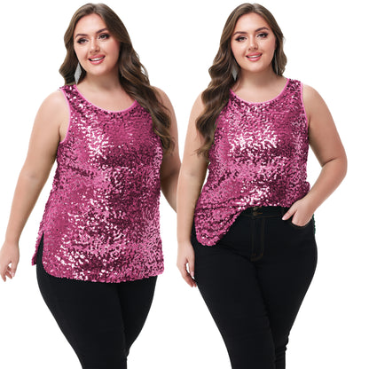 Anna-Kaci Womens Plus Size Sleeveless Sequin Tops Sparkle Shine Tank Top