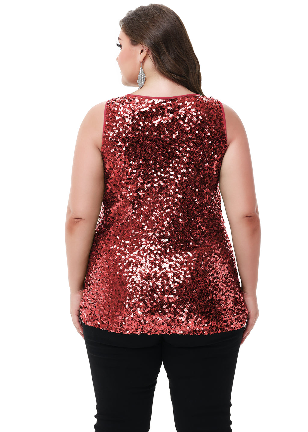 Anna-Kaci - Camiseta sin mangas con lentejuelas y brillo para mujer, talla grande