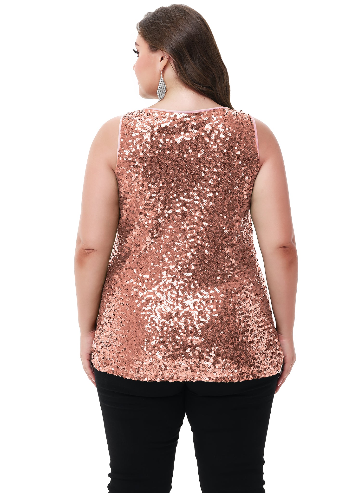 Anna-Kaci - Camiseta sin mangas con lentejuelas y brillo para mujer, talla grande