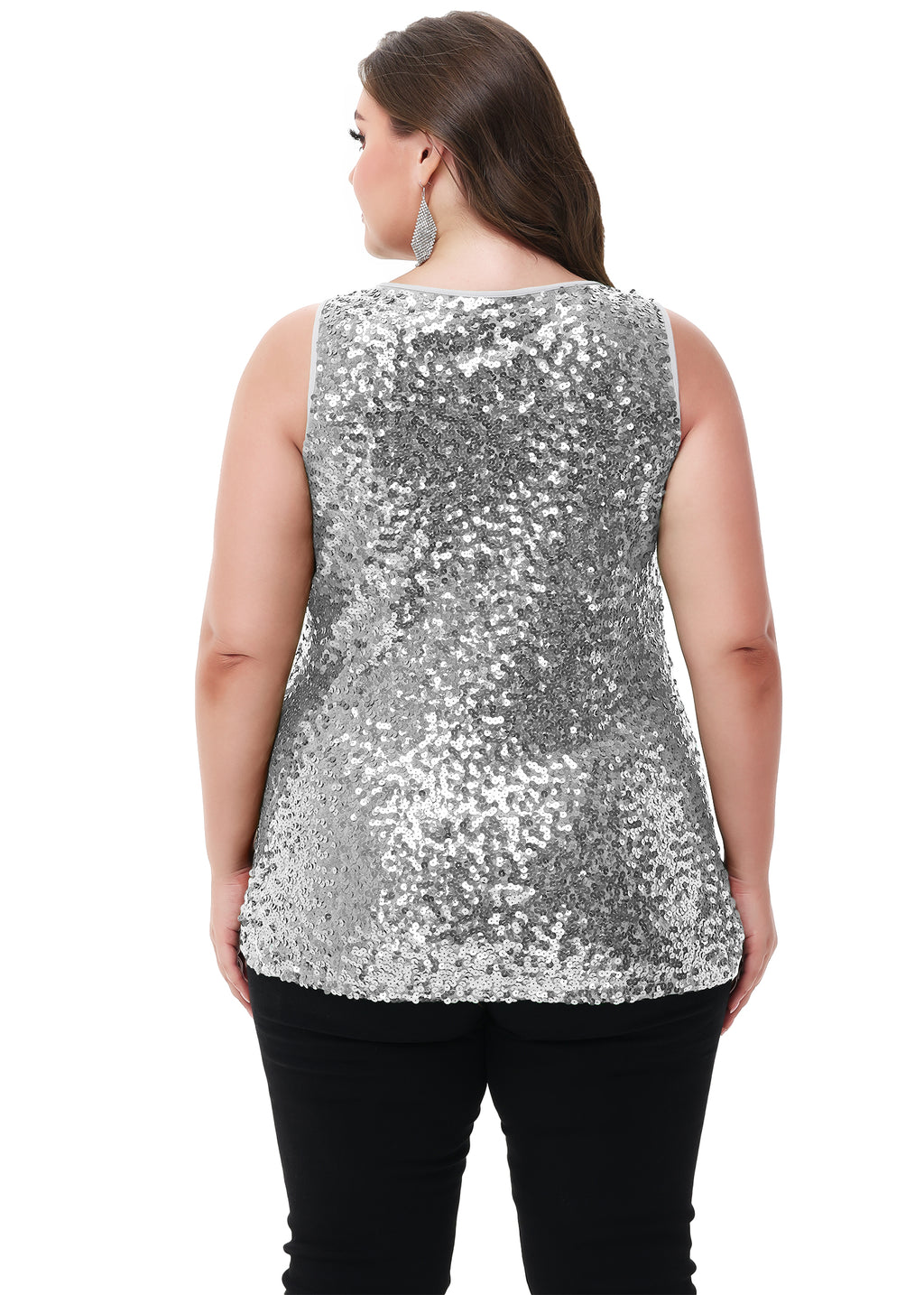 Anna-Kaci - Camiseta sin mangas con lentejuelas y brillo para mujer, talla grande