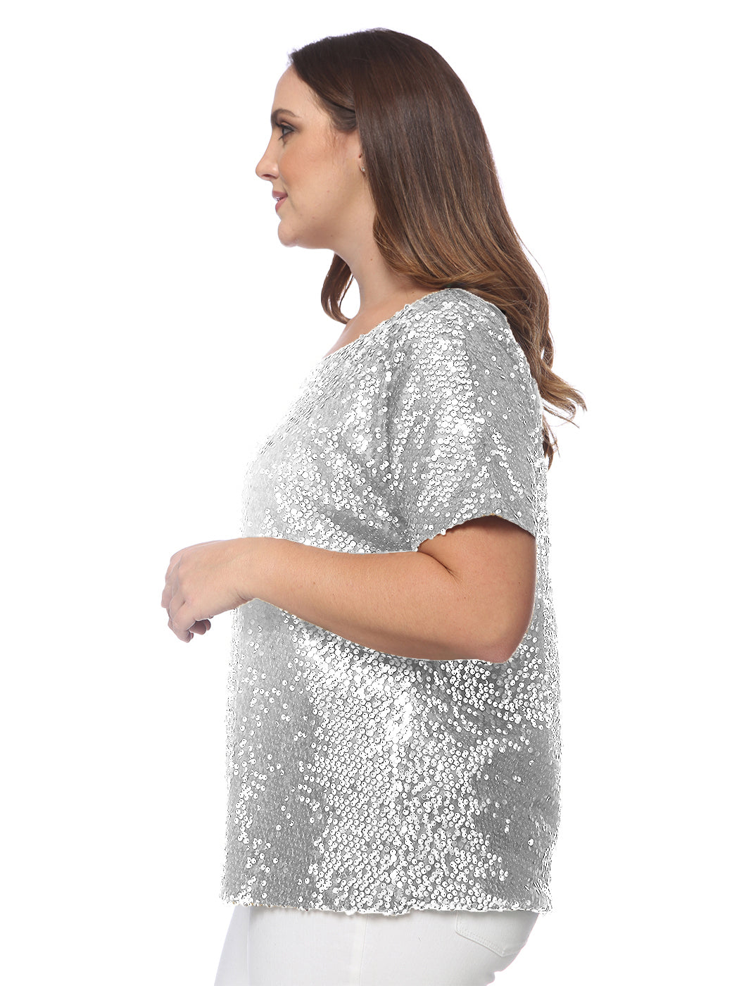 Blusa de lentejuelas con un solo hombro en talla grande