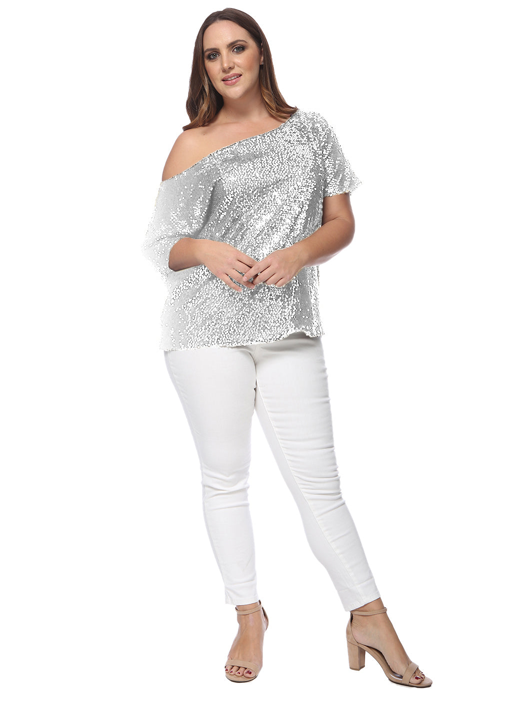 Plus Size One Shoulder Sequin Top