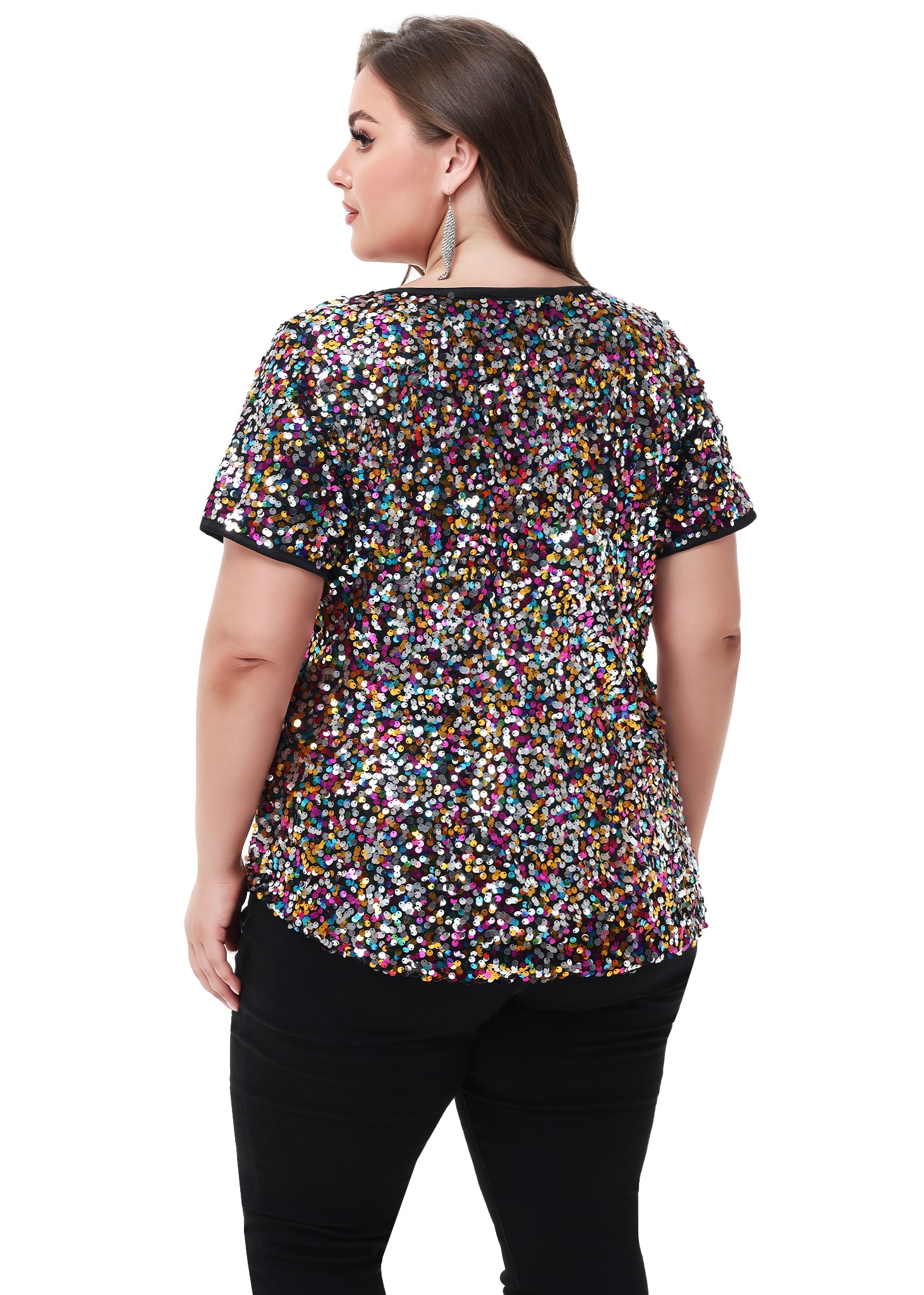 Blusa tipo túnica de fiesta de manga corta con cuello redondo y brillos brillantes para mujer de Anna-Kaci