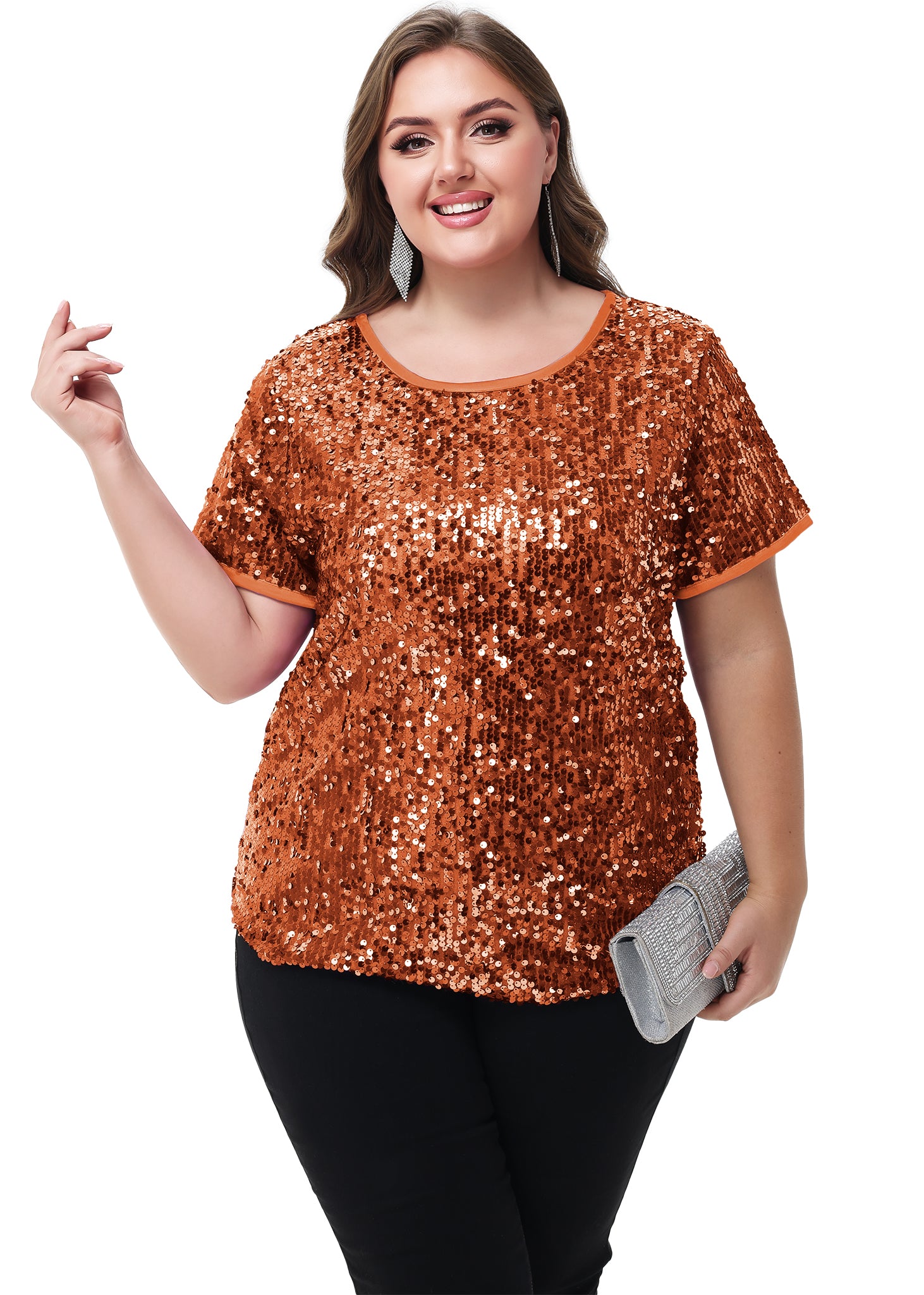 Blusa tipo túnica de fiesta de manga corta con cuello redondo y brillos brillantes para mujer de Anna-Kaci