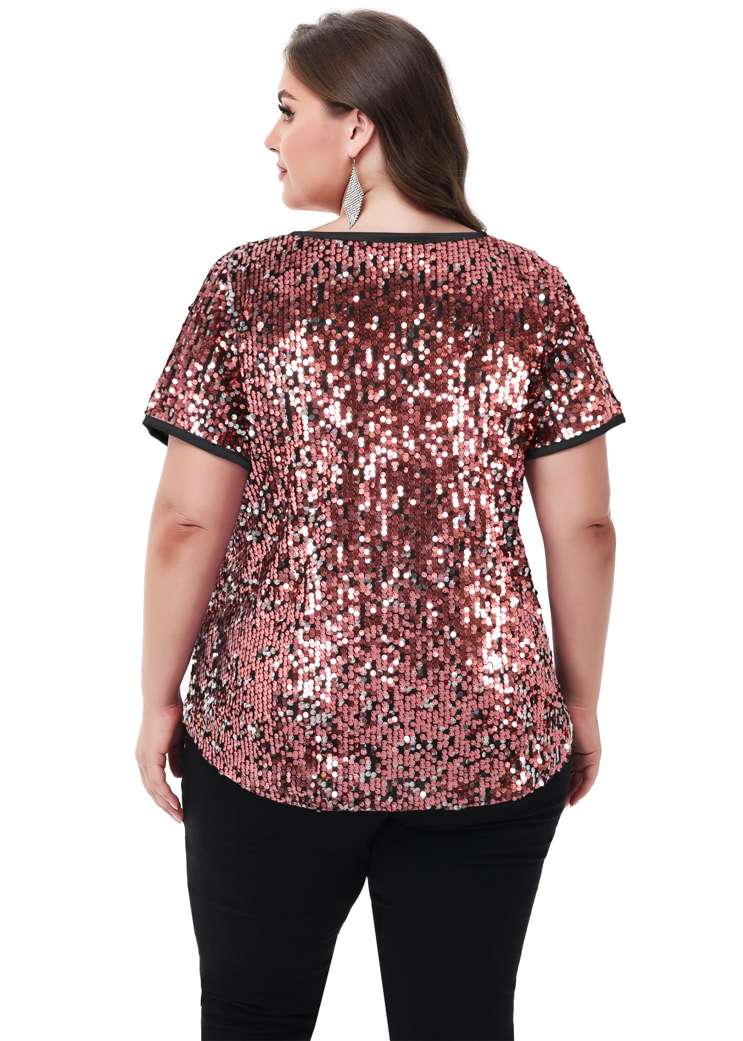 Blusa tipo túnica de fiesta de manga corta con cuello redondo y brillos brillantes para mujer de Anna-Kaci