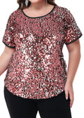 Anna-Kaci Womens Sequin Tops Plus Size Round Neck Sparkle Glitter Short Sleeve Party Tunic Blouse