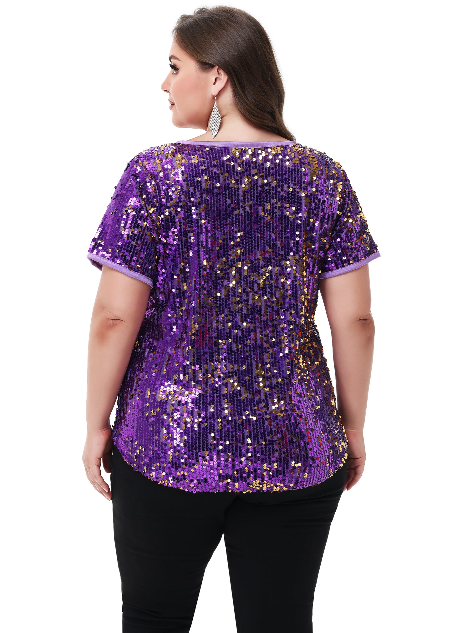 Anna-Kaci Womens Sequin Tops Plus Size Round Neck Sparkle Glitter Short Sleeve Party Tunic Blouse
