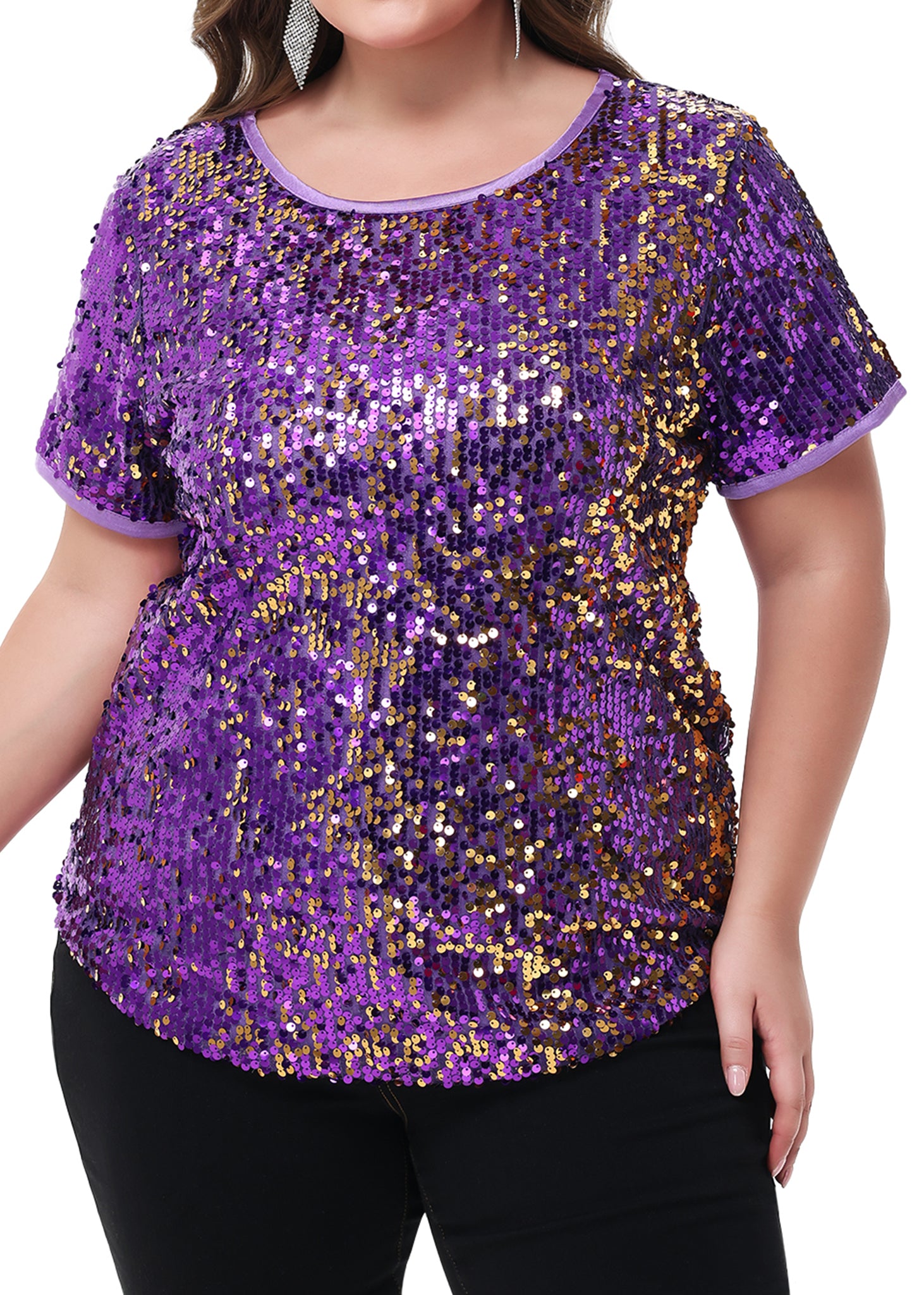 Blusa tipo túnica de fiesta de manga corta con cuello redondo y brillos brillantes para mujer de Anna-Kaci