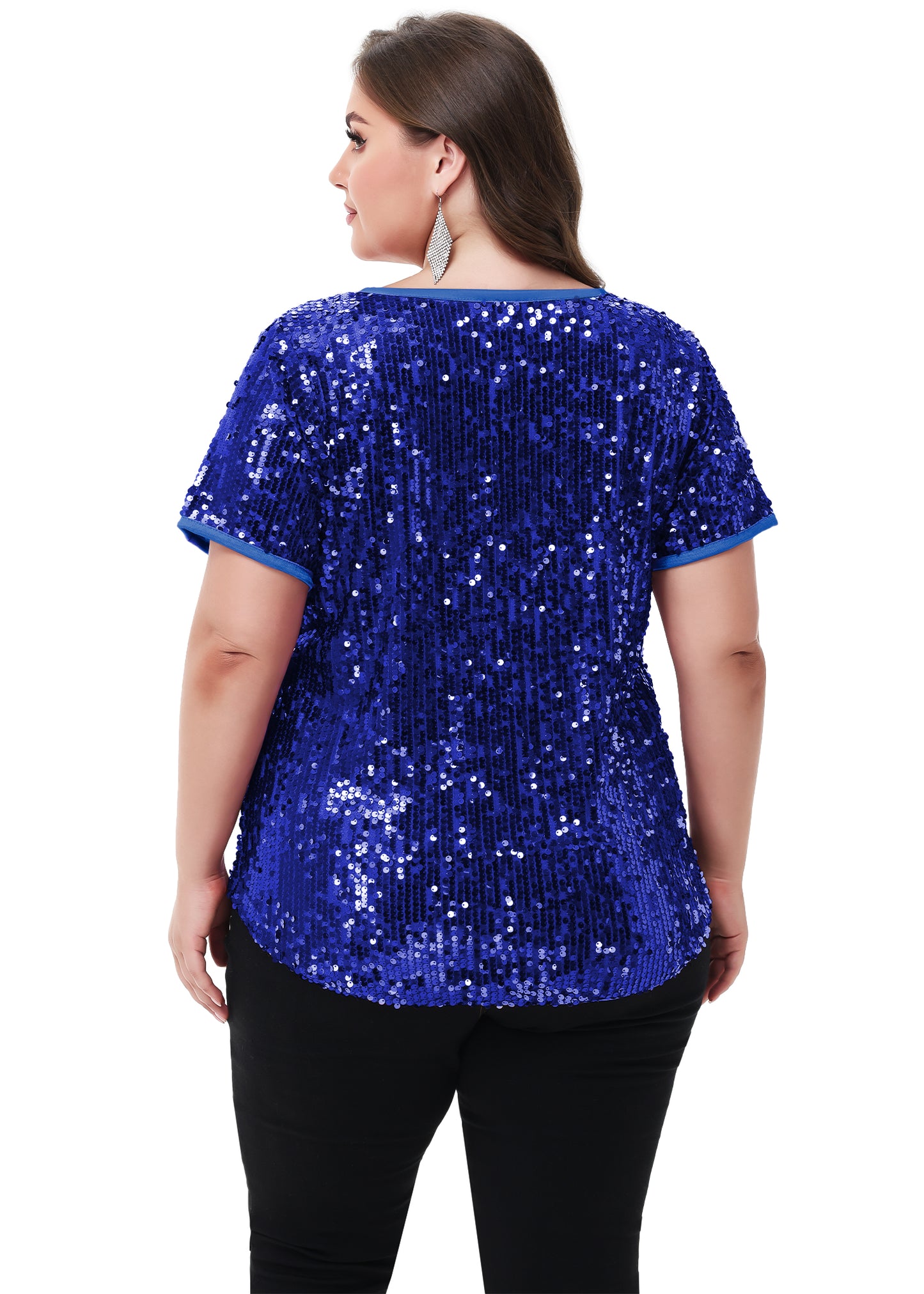 Anna-Kaci Womens Sequin Tops Plus Size Round Neck Sparkle Glitter Short Sleeve Party Tunic Blouse