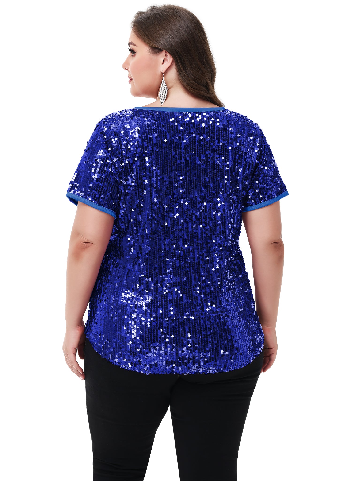 Blusa tipo túnica de fiesta de manga corta con cuello redondo y brillos brillantes para mujer de Anna-Kaci