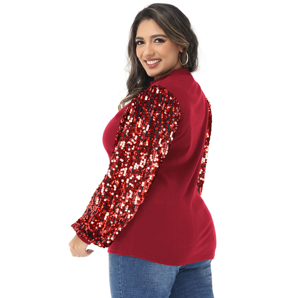 Sudadera con lentejuelas brillantes de talla grande para mujer de Anna-Kaci, jersey de cuello alto, manga larga, blusa de fiesta con purpurina