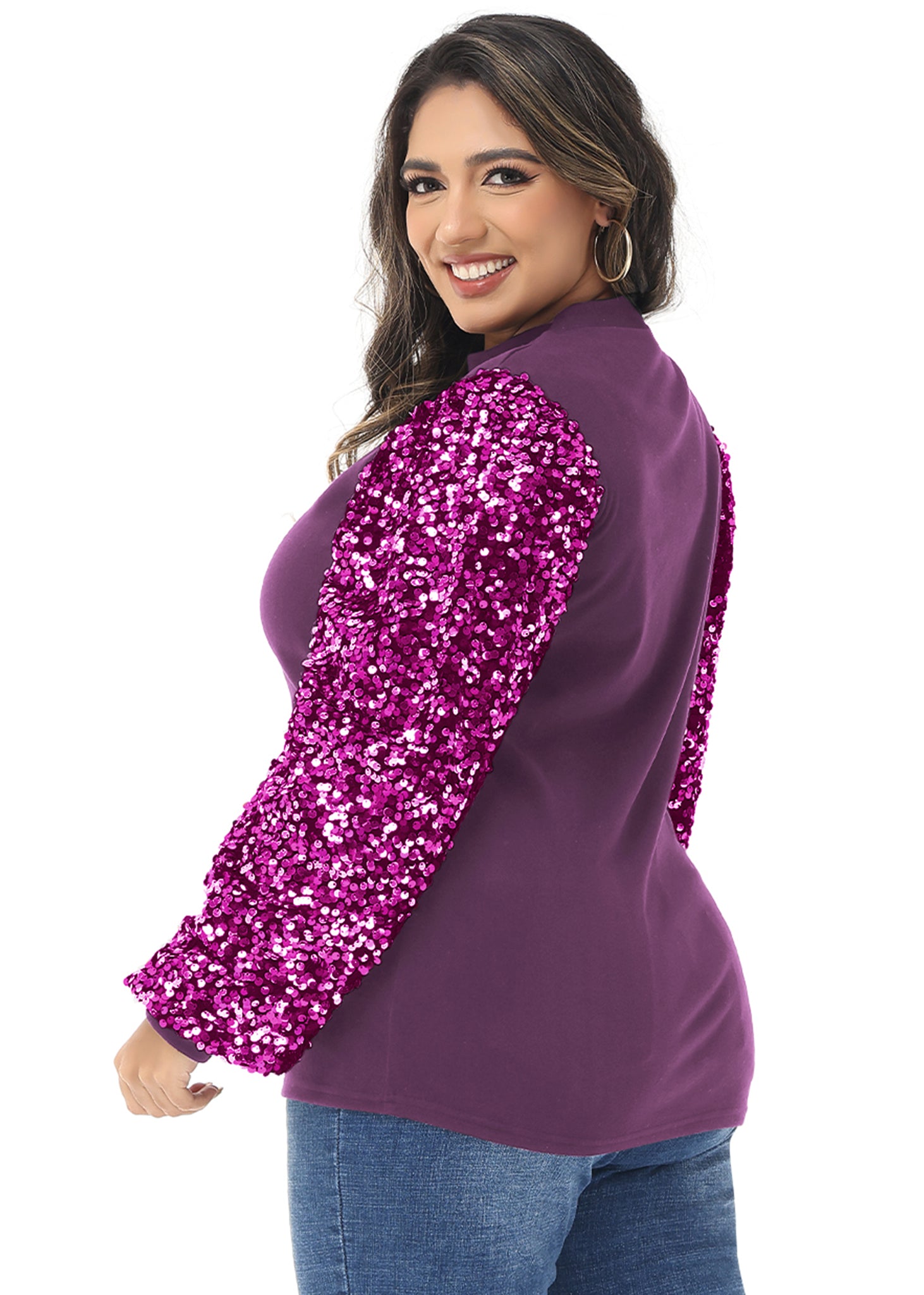 Sudadera con lentejuelas brillantes de talla grande para mujer de Anna-Kaci, jersey de cuello alto, manga larga, blusa de fiesta con purpurina