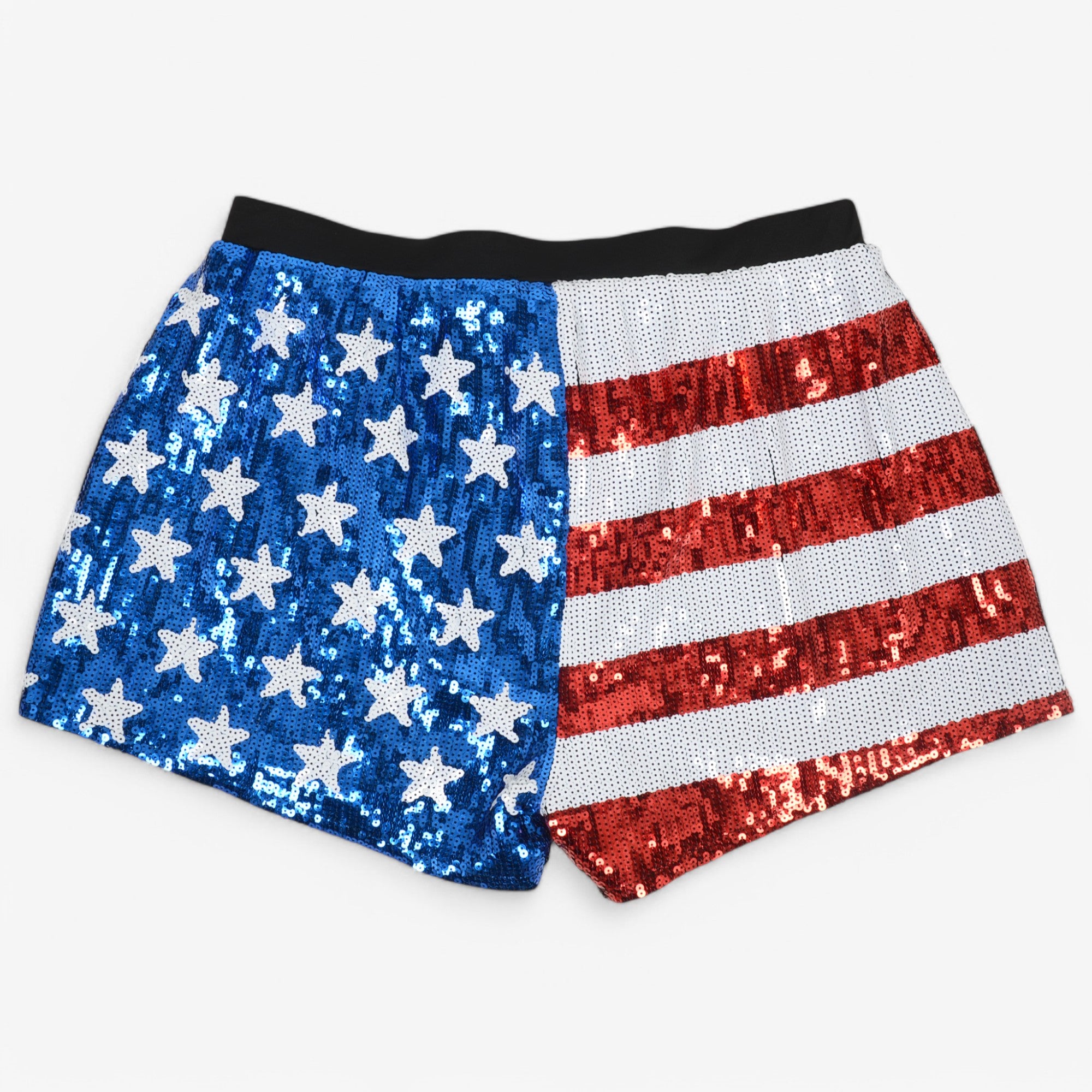 Anna-Kaci Women's Sequin High-Waisted Shorts with Star and Stripe Pattern