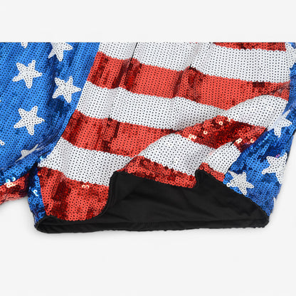 Anna-Kaci Women's Sequin High-Waisted Shorts with Star and Stripe Pattern