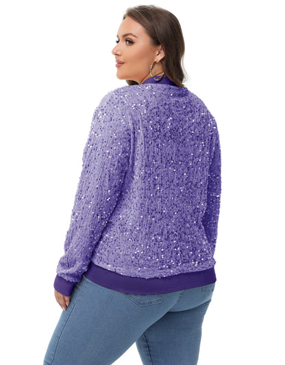 Anna-Kaci Women's Sequin Jacket Plus Size Sparkly Zip Bomber Coat With Pockets For Concert Party