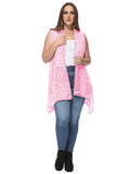 Chaleco tipo cárdigan tipo chal sin mangas con abertura frontal de crochet estilo bohemio de Anna-Kaci para mujer, talla grande, color rosa
