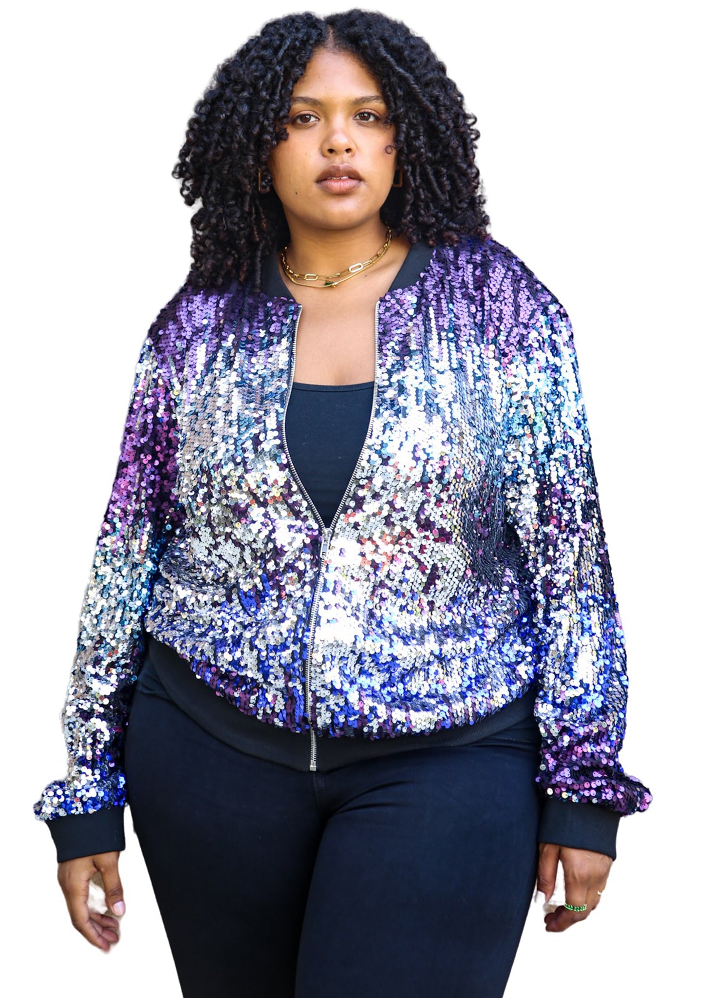 Plus Size Sequin Bomber Jacket