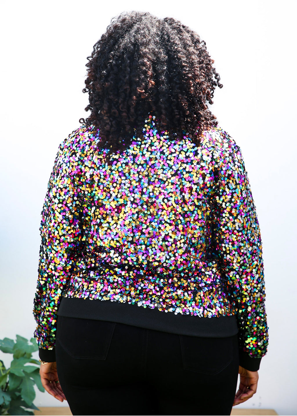 Plus Size Sequin Bomber Jacket