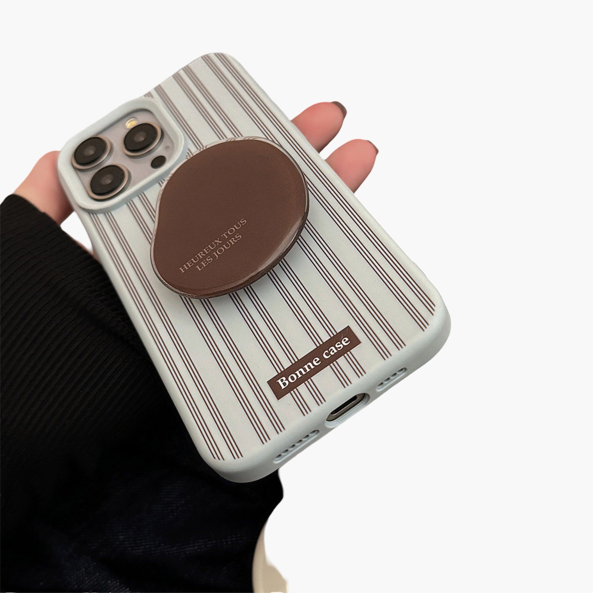 Anna-Kaci Striped Phone Case with Built In Phone Stand Raised Grip Accent Glossy Finish Slim Protective Cover