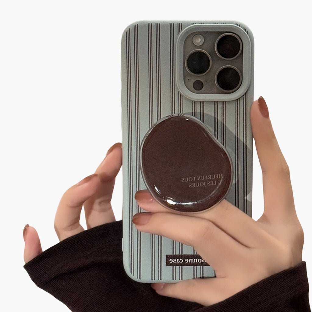 Anna-Kaci Striped Phone Case with Built In Phone Stand Raised Grip Accent Glossy Finish Slim Protective Cover